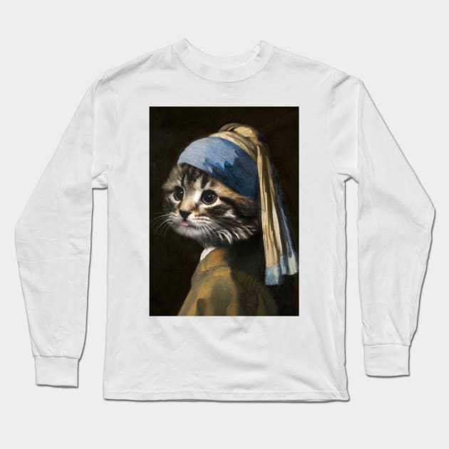 The Kitten with a Pearl Earring Long Sleeve T-Shirt by luigitarini